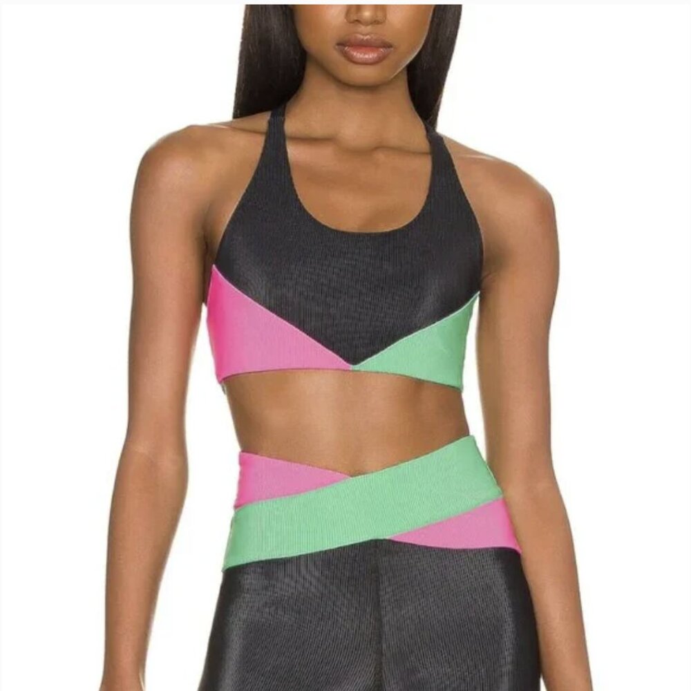 NWOT Beach Riot Norah Sleeveless Color Block Sports Bra Neon XL